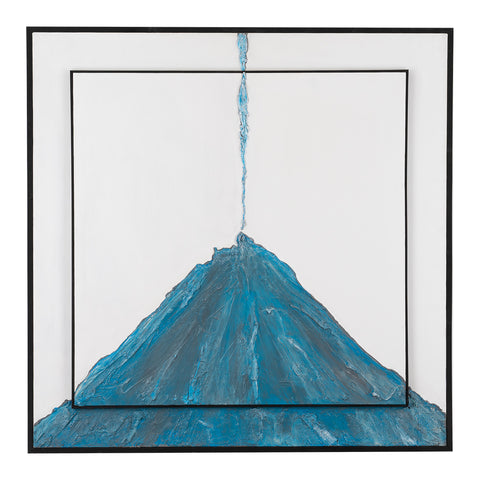 Eruzione Materica Blu - quadro a tecnica mista del Vesuvio in eruzione