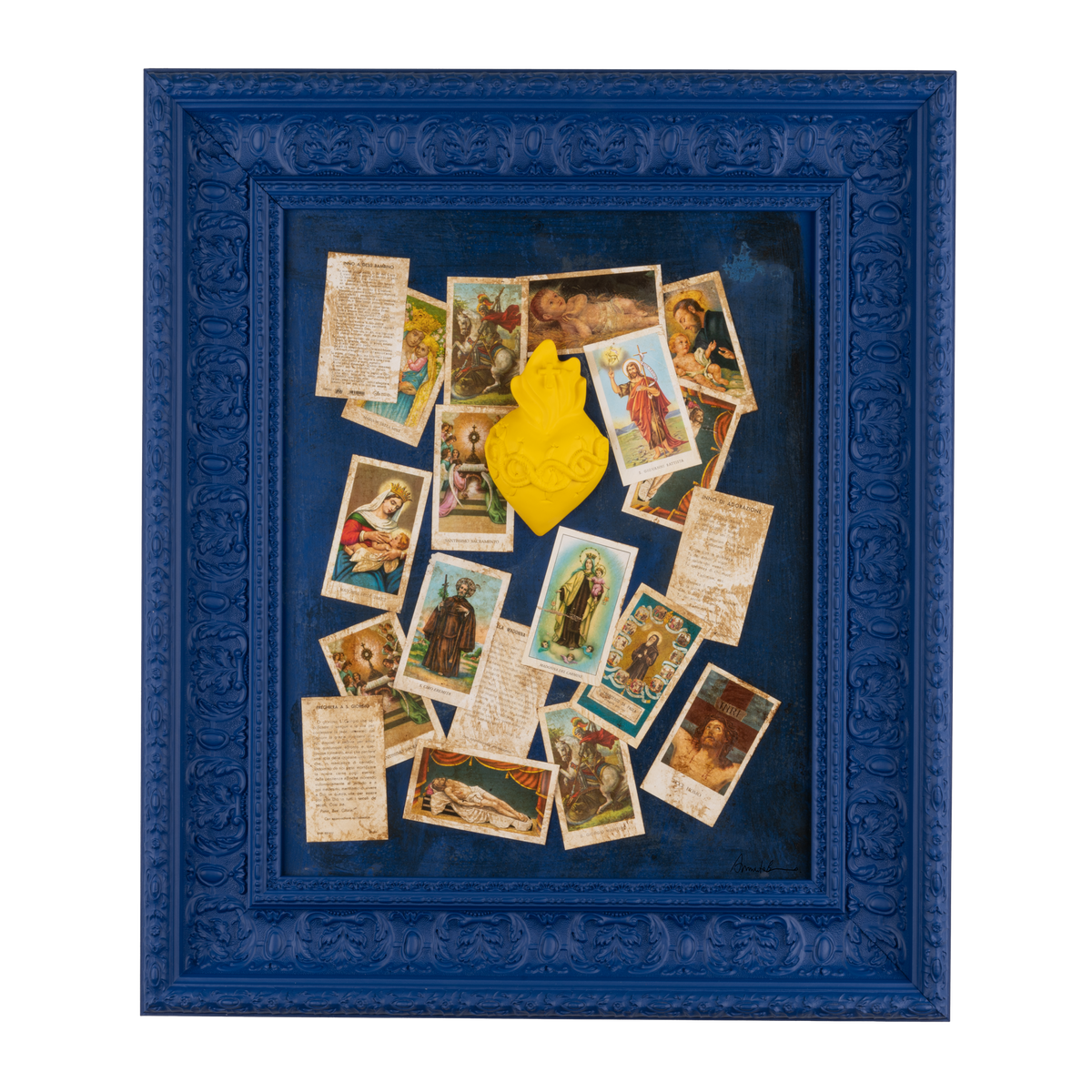 Devozione, edicola votiva sculture in resina colorata con grafiche s