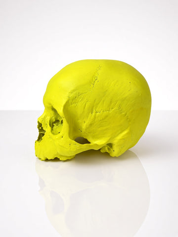 'E capuzzelle, il Culto delle Anime Pezzentelle - Teschi scultura in resina giallo fluo da 14cm