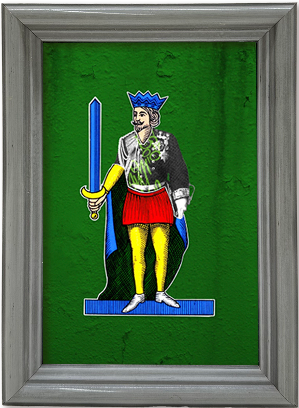 Vittorio Emanuele II, the 10 of Swords - Spacc 'o Mazz, author graphics on the Kings of Naples with an Italian handcrafted frame