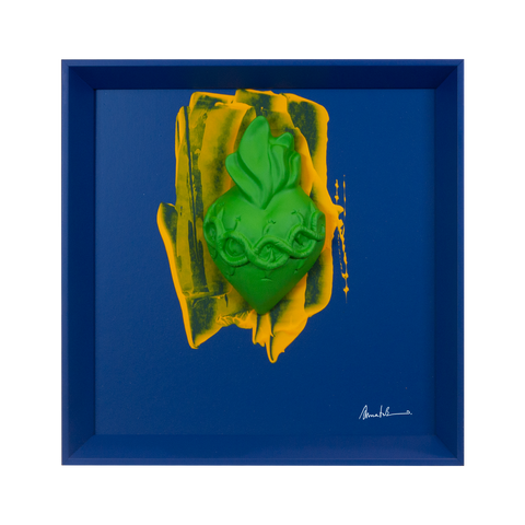 L'atu Core - colored resin sculpture on painting with handcrafted wooden frame (30x30 vers.)