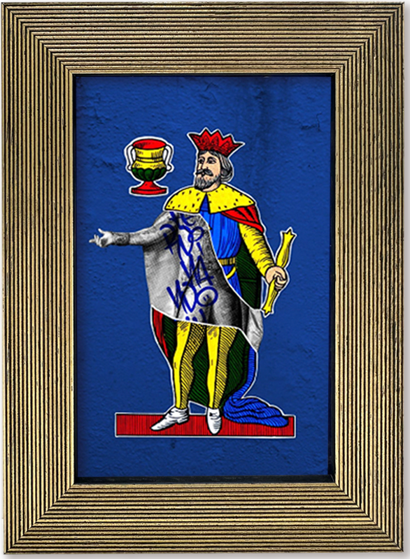 Ferdinando IV, il 10 di Coppe - Spacc 'o Mazz, grafica d'autore sui Re di Napoli con cornice artigianale italiana