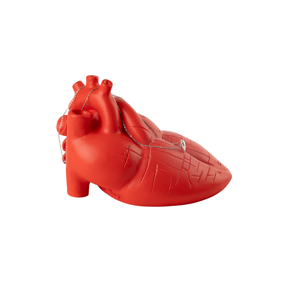 Staje ccà - scultura porta gioiello in resina rossa del cuore di Napoli con mappa incisa e con ciondolo PIN in argento o ottone