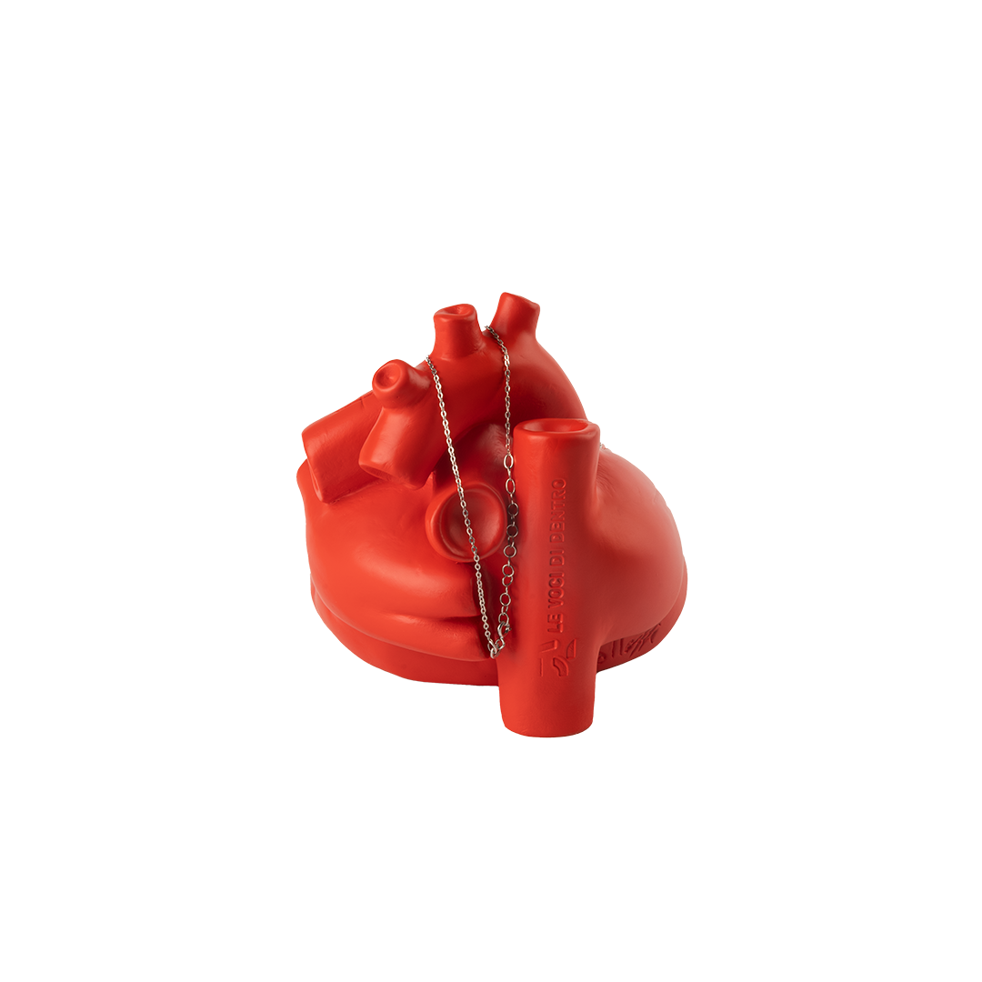 Staje ccà - scultura porta gioiello in resina rossa del cuore di Napoli con mappa incisa e con ciondolo PIN in argento o ottone