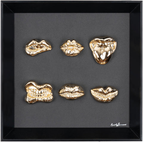 Multibocche - sculture in resina oro cromato con cornice artigianale italiana (30x30)