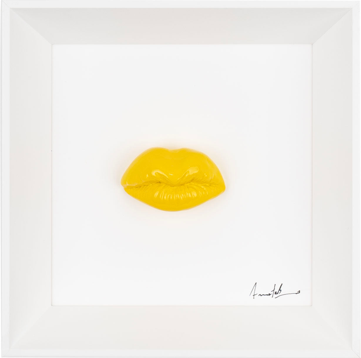 ‘O muss - scultura in resina colorata lucida su quadro fondo bianco (vers. 19x19)