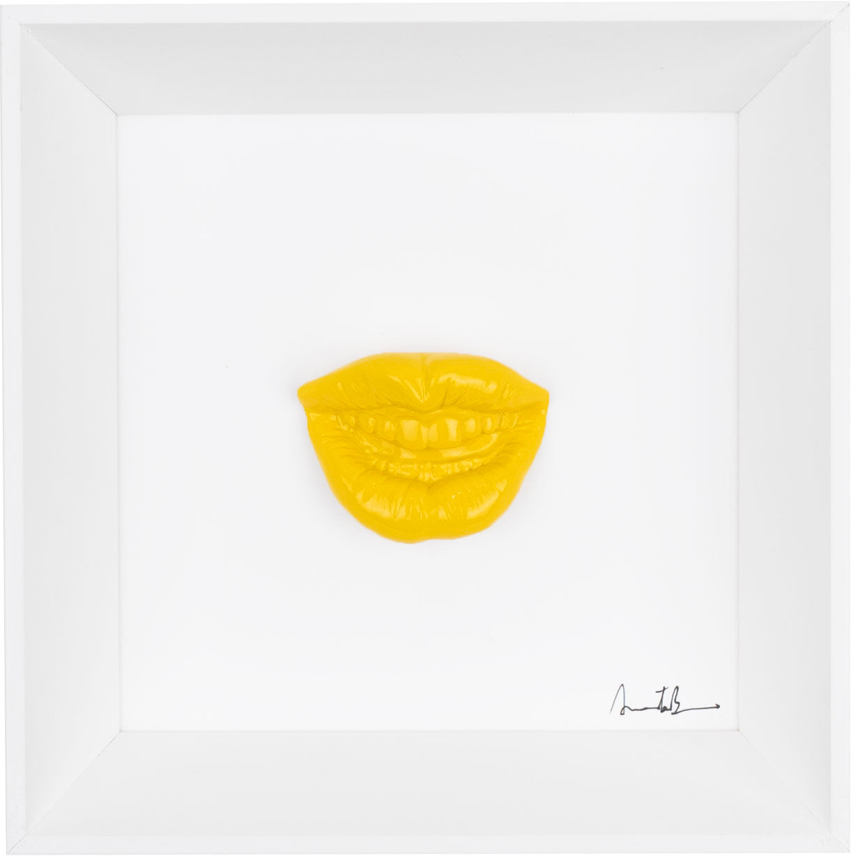 ‘A resata - scultura in resina colorata lucida su quadro fondo bianco (vers. 19x19)