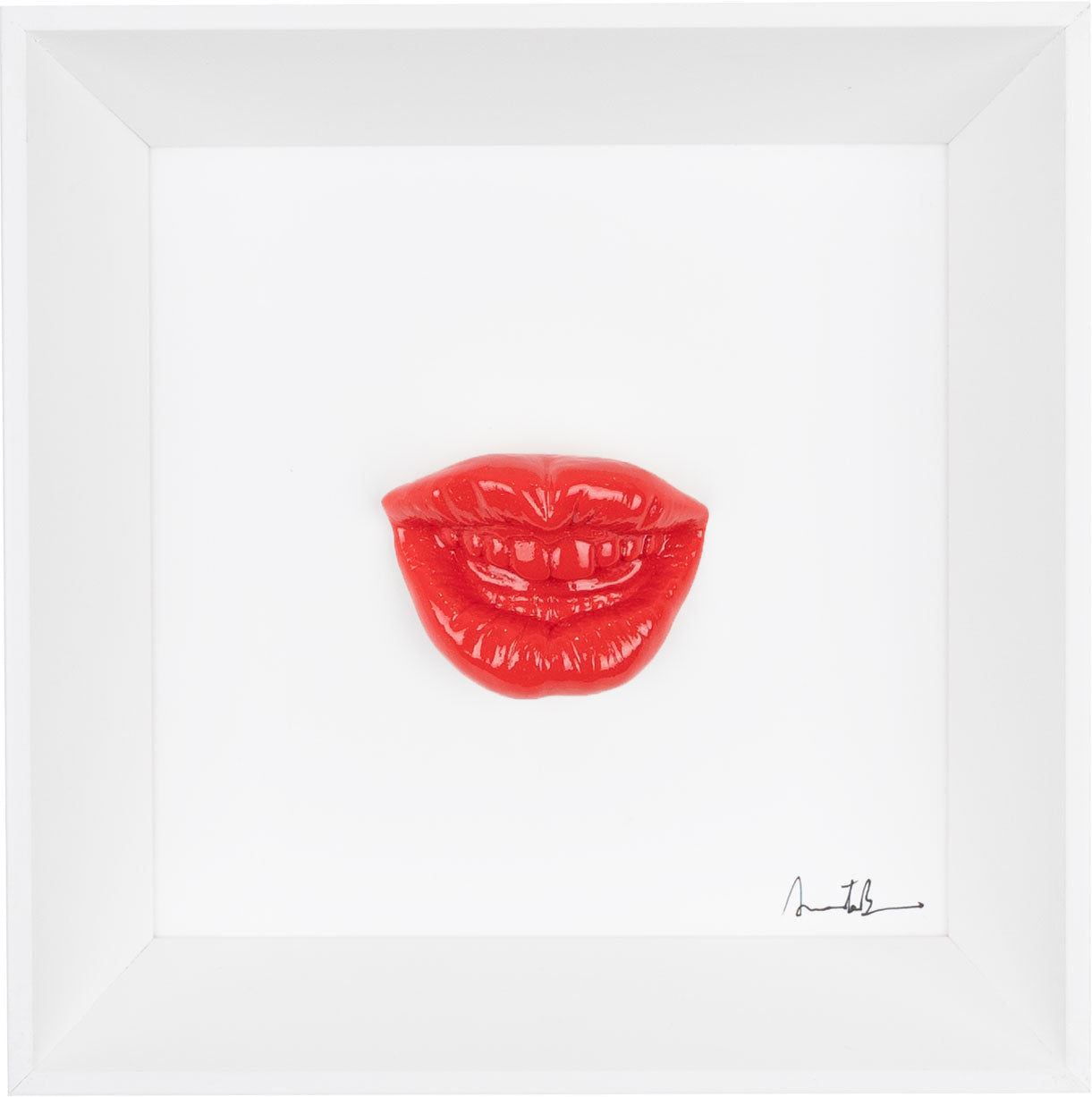 ‘A resata - scultura in resina colorata lucida su quadro fondo bianco (vers. 19x19)