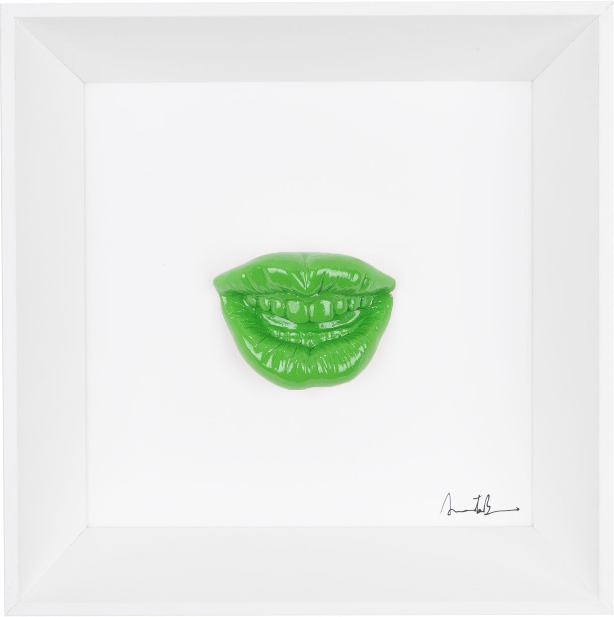 ‘A resata - scultura in resina colorata lucida su quadro fondo bianco (vers. 19x19)