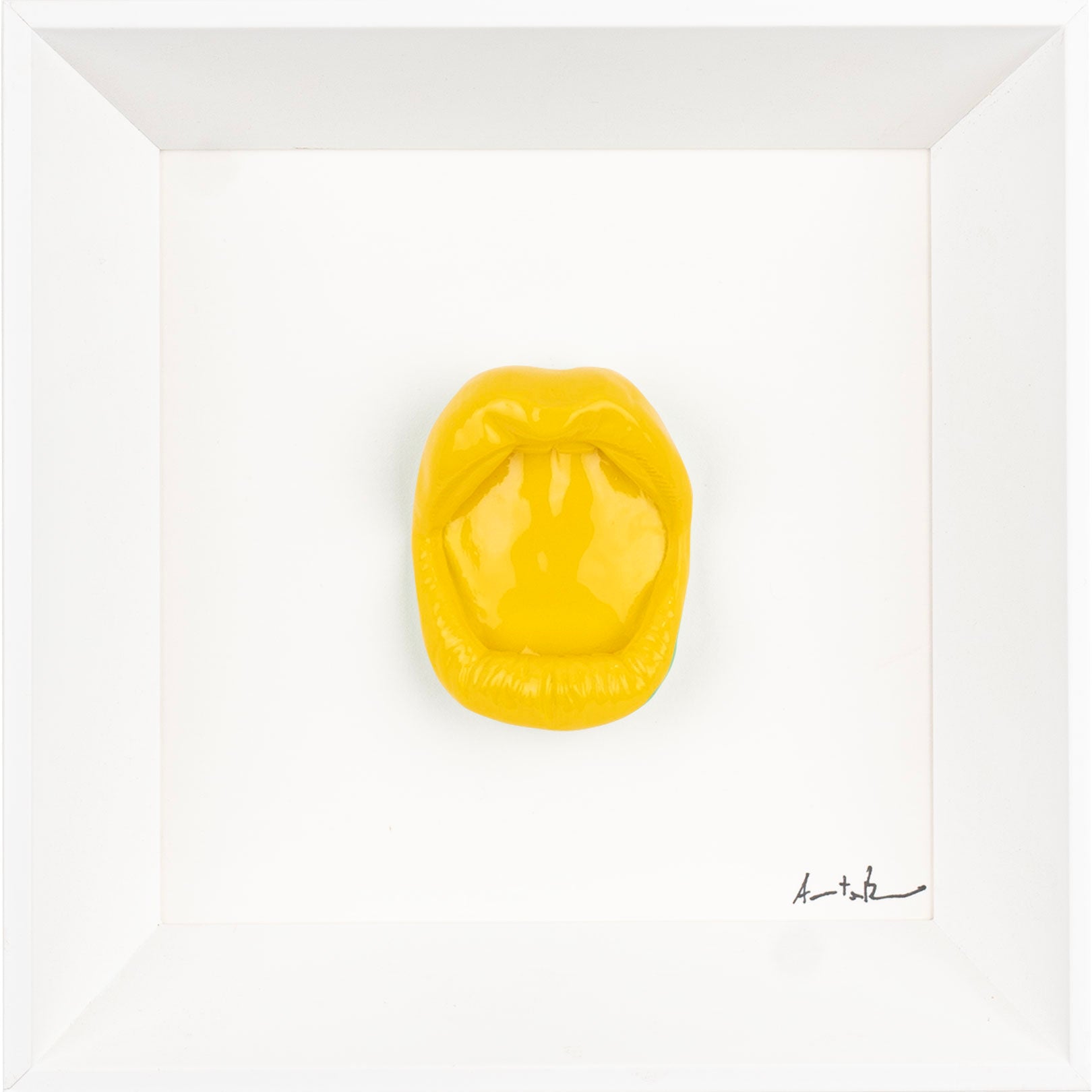 ‘A maraviglia - scultura in resina colorata lucida su quadro fondo bianco (vers. 19x19)