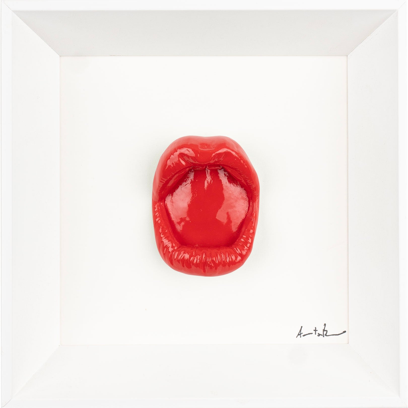 ‘A maraviglia - scultura in resina colorata lucida su quadro fondo bianco (vers. 19x19)