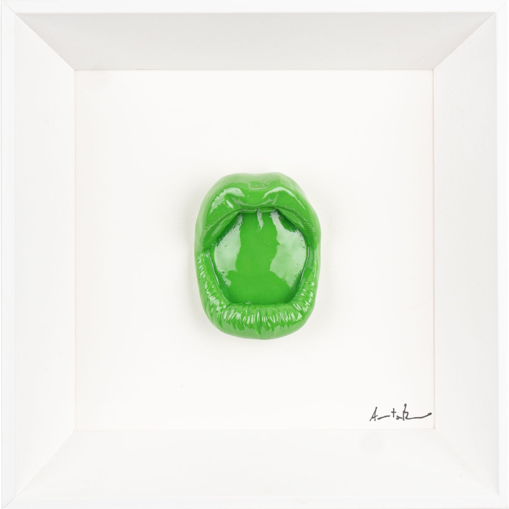 ‘A maraviglia - scultura in resina colorata lucida su quadro fondo bianco (vers. 19x19)