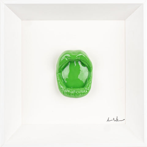 ‘A maraviglia - scultura in resina colorata lucida su quadro fondo bianco (vers. 19x19)