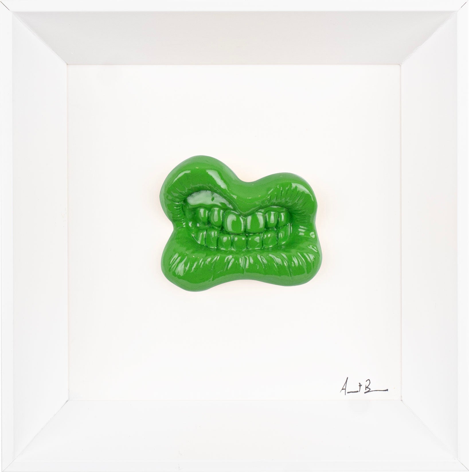 ‘E mazzate - scultura in resina colorata lucida su quadro fondo bianco (vers. 19x19)