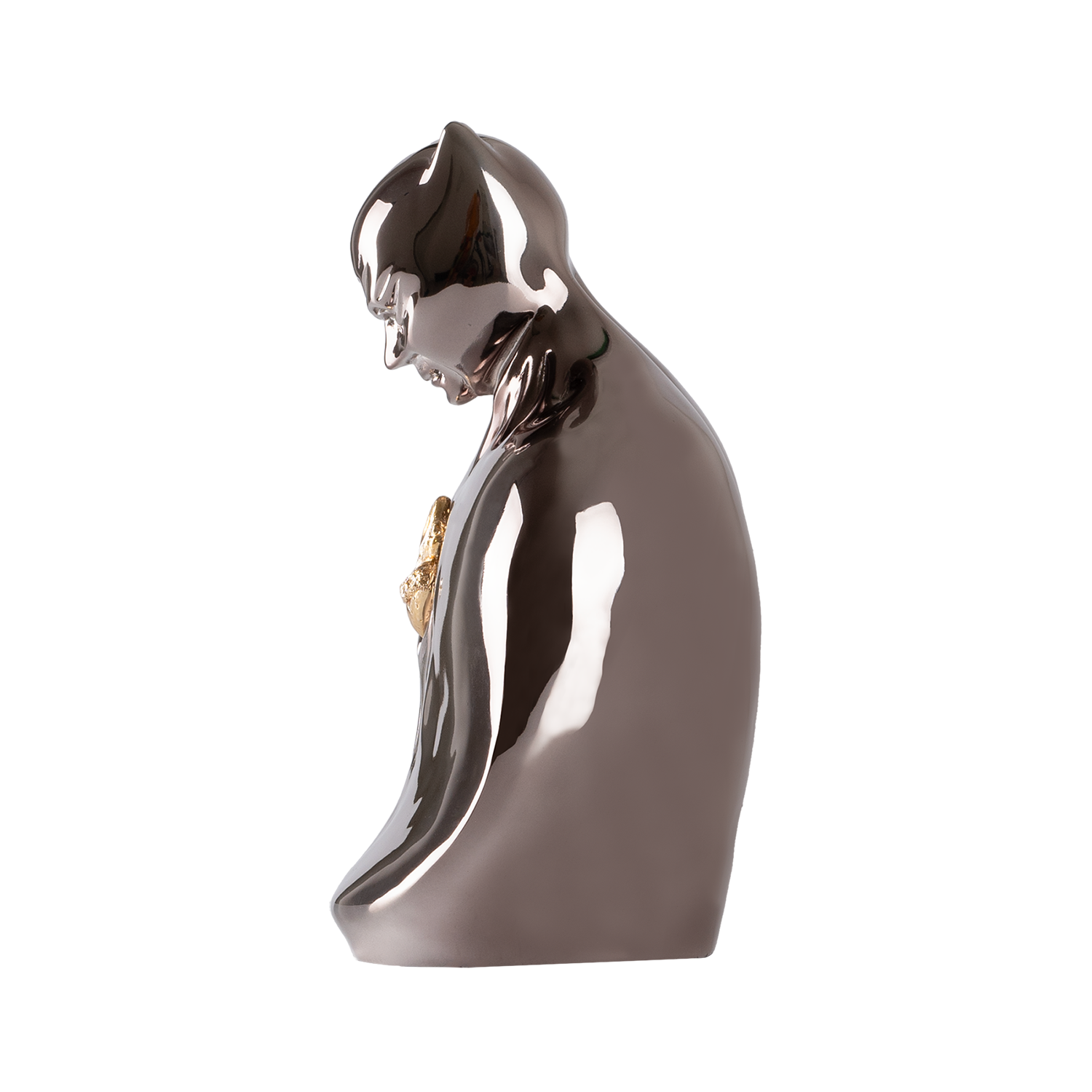 Man in black - scultura in resina canna di fucile con cuore in resina cromata oro (vers.27x18 cm)