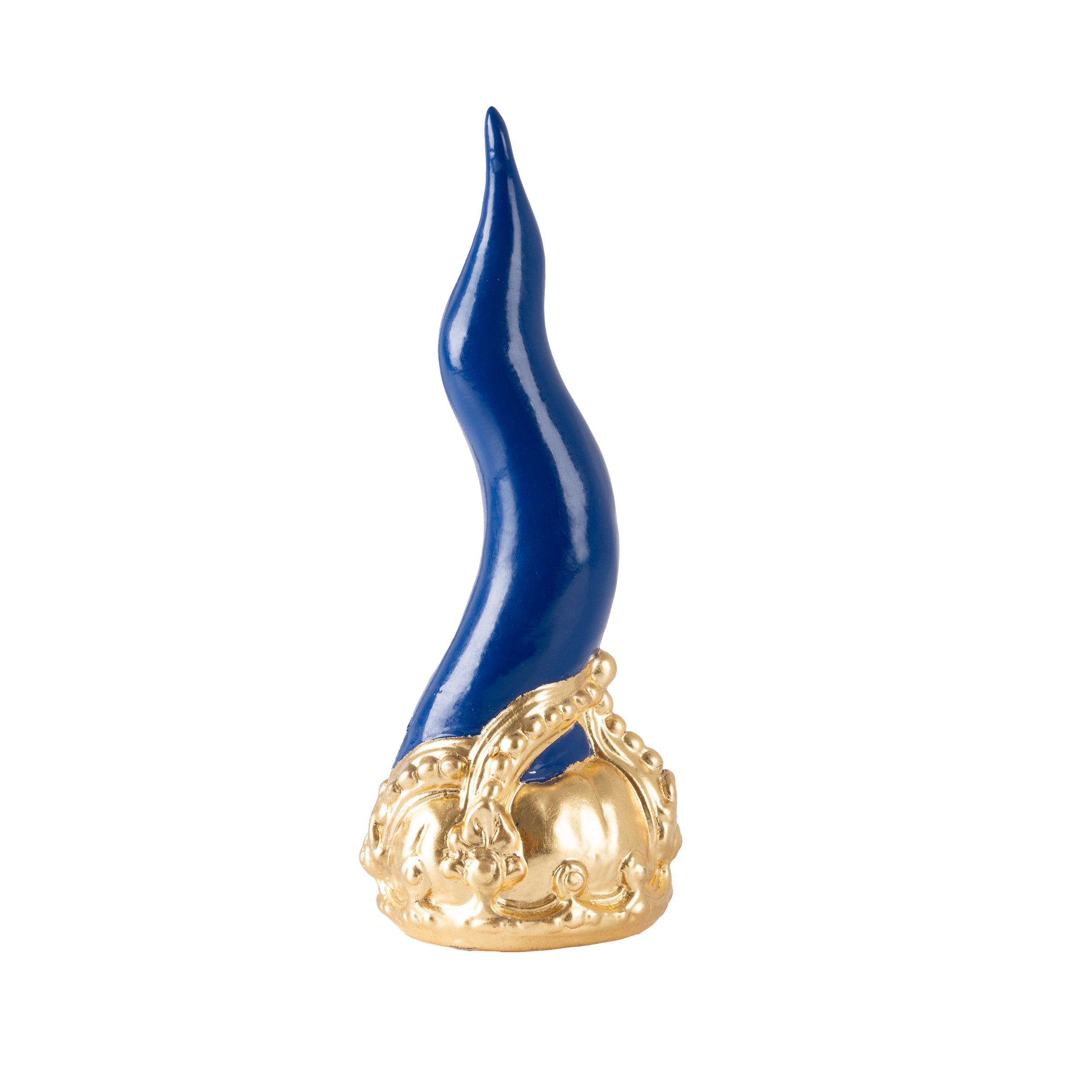 Cornoscultura con corona in oro/argento foglia - scultura in terracotta smaltata a freddo per scaramanzia napoletana (24 cm)