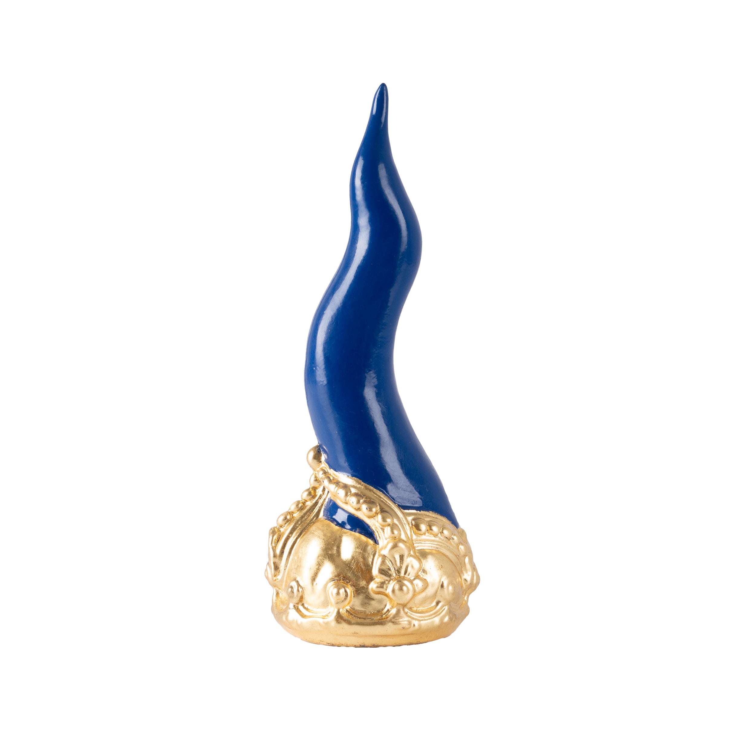 Cornoscultura con corona in oro/argento foglia - scultura in terracotta smaltata a freddo per scaramanzia napoletana (24 cm)