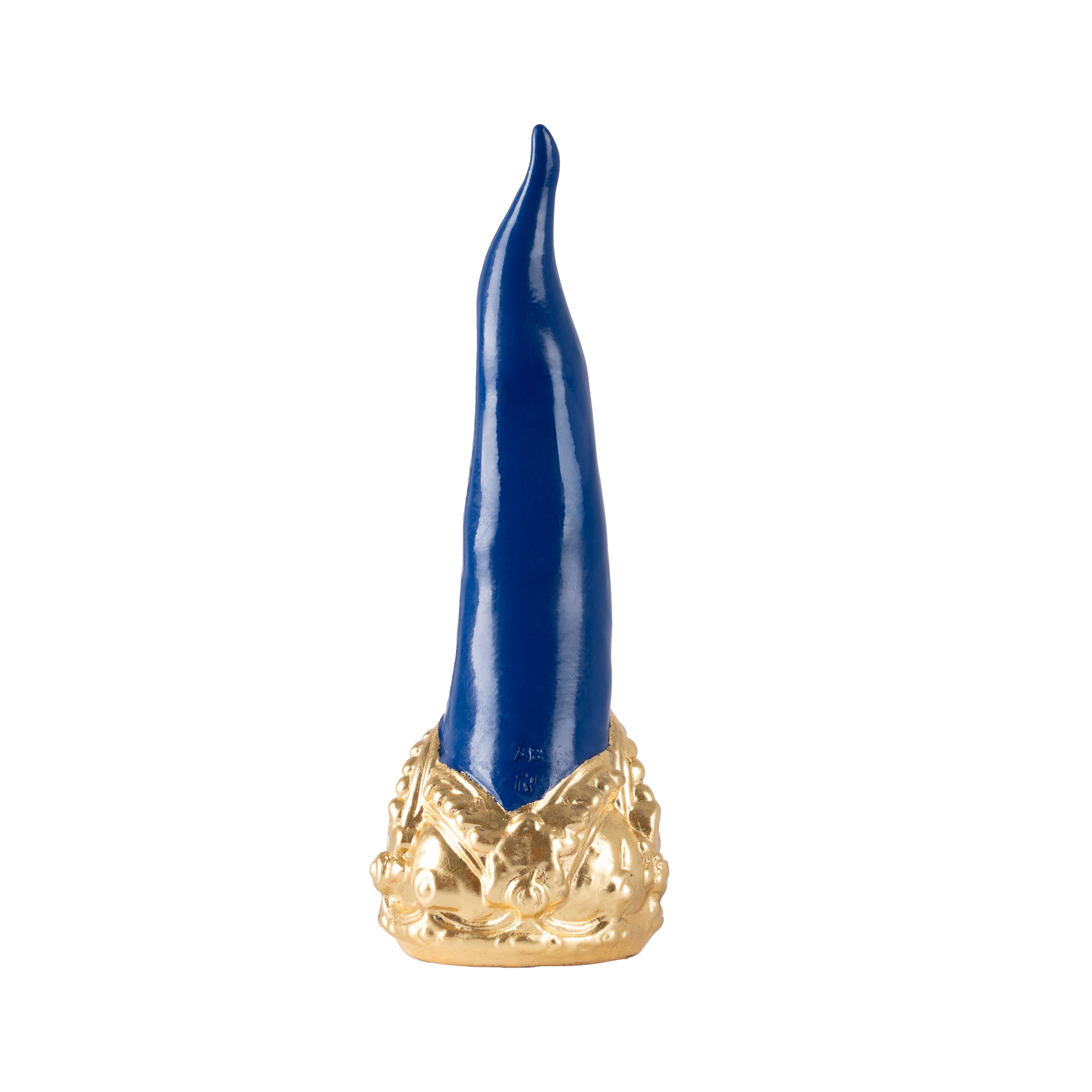 Cornoscultura con corona in oro/argento foglia - scultura in terracotta smaltata a freddo per scaramanzia napoletana (24 cm)