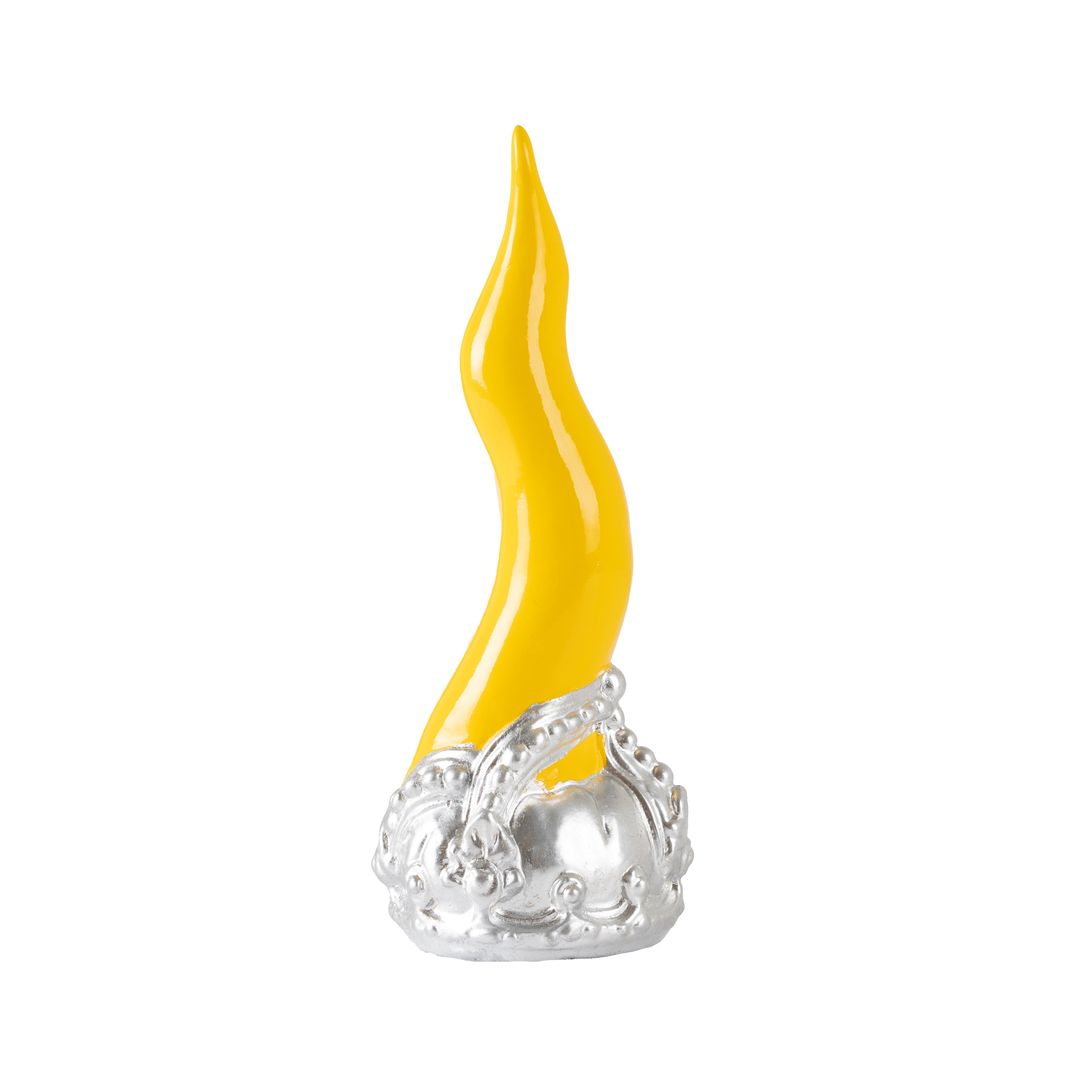 Cornoscultura con corona in oro/argento foglia - scultura in terracotta smaltata a freddo per scaramanzia napoletana (24 cm)
