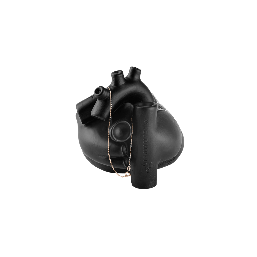 Staje ccà - scultura porta gioiello in resina nera del cuore di Napoli con mappa incisa e con ciondolo PIN in argento o ottone