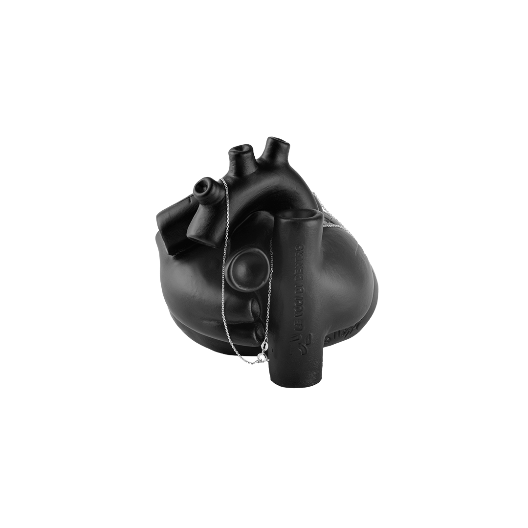 Staje ccà - scultura porta gioiello in resina nera del cuore di Napoli con mappa incisa e con ciondolo PIN in argento o ottone