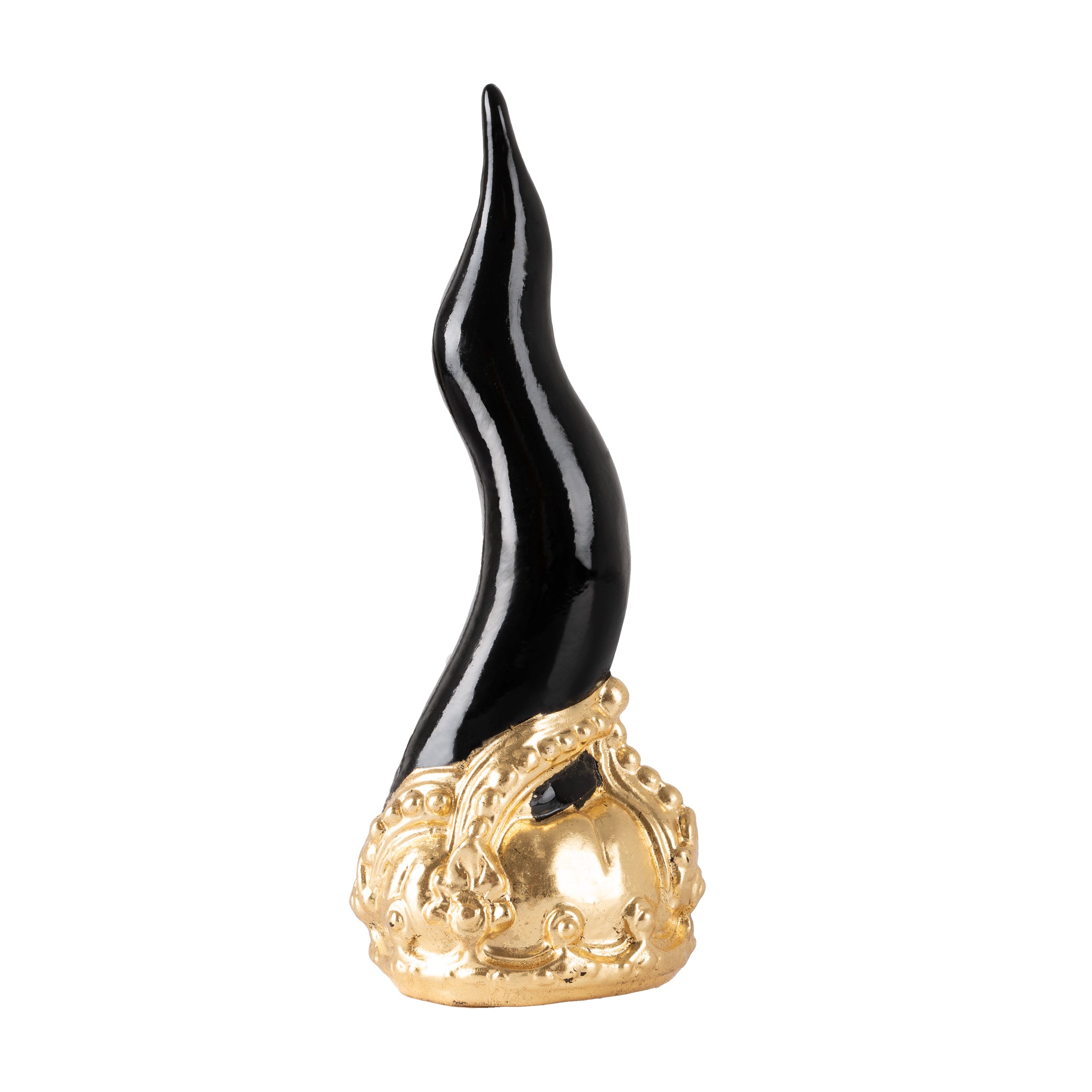 Cornoscultura con corona in oro/argento foglia - scultura in terracotta smaltata a freddo per scaramanzia napoletana (24 cm)