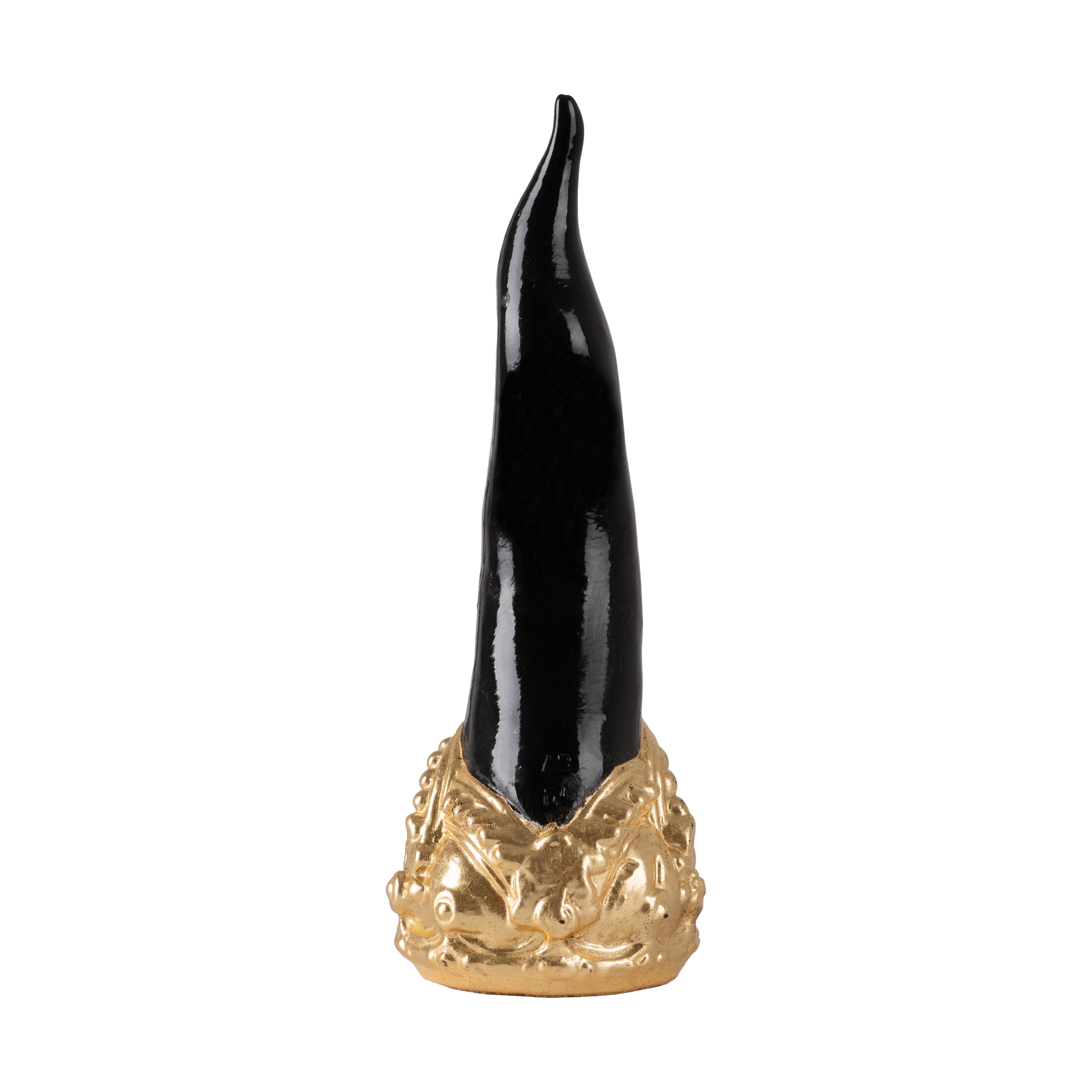Cornoscultura con corona in oro/argento foglia - scultura in terracotta smaltata a freddo per scaramanzia napoletana (24 cm)