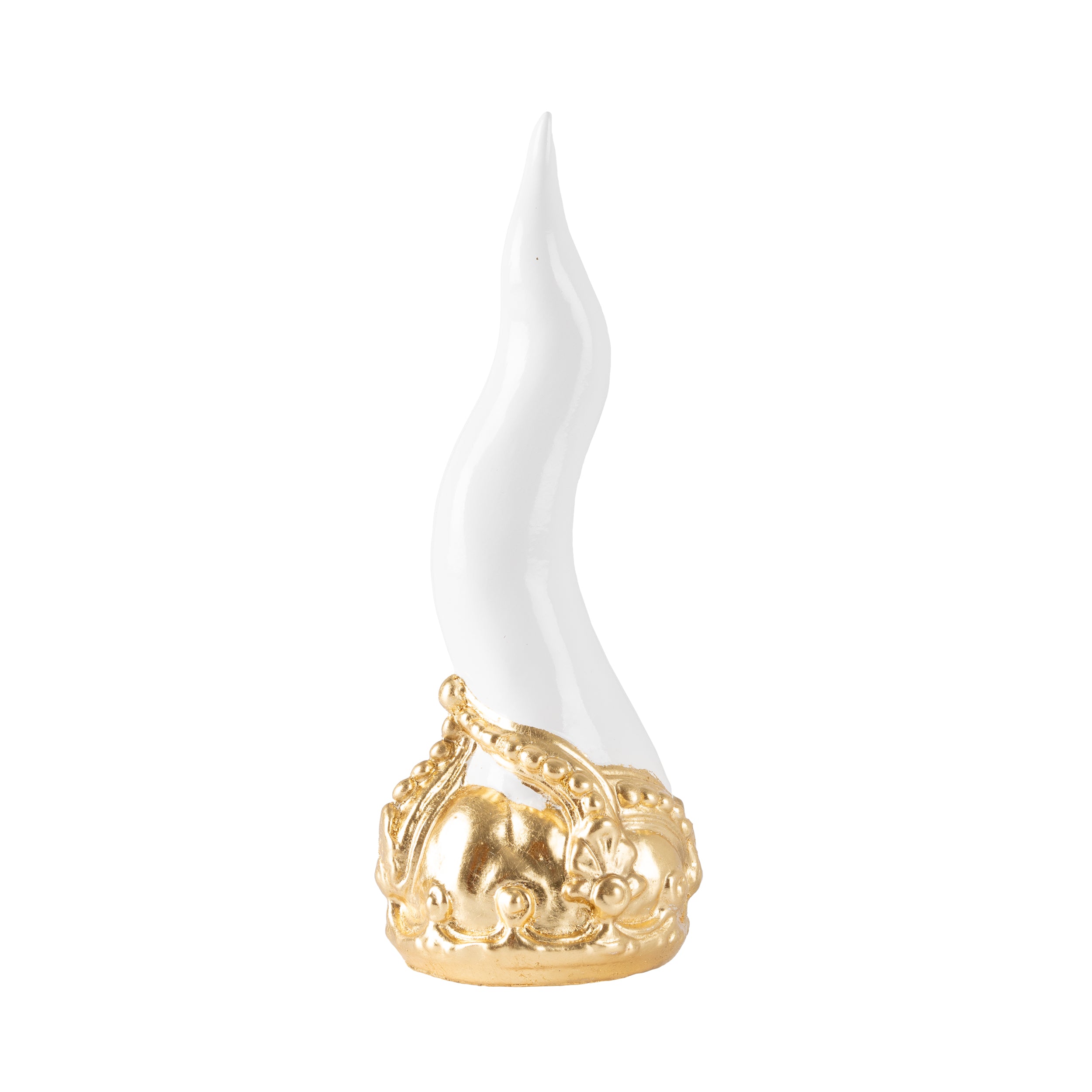 Cornoscultura con corona in oro/argento foglia - scultura in terracotta smaltata a freddo per scaramanzia napoletana (24 cm)