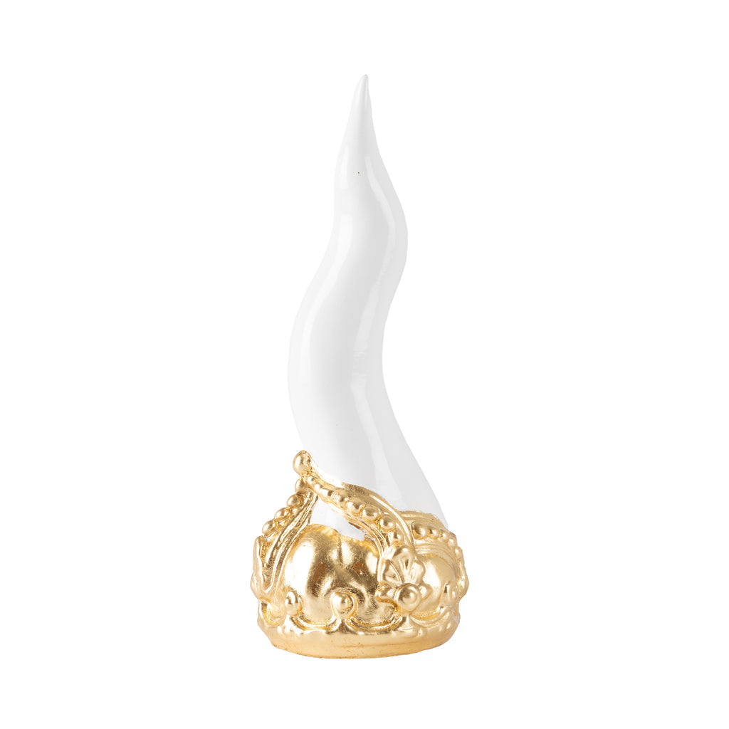 Cornoscultura con corona in oro/argento foglia - scultura in terracotta smaltata a freddo per scaramanzia napoletana (24 cm)