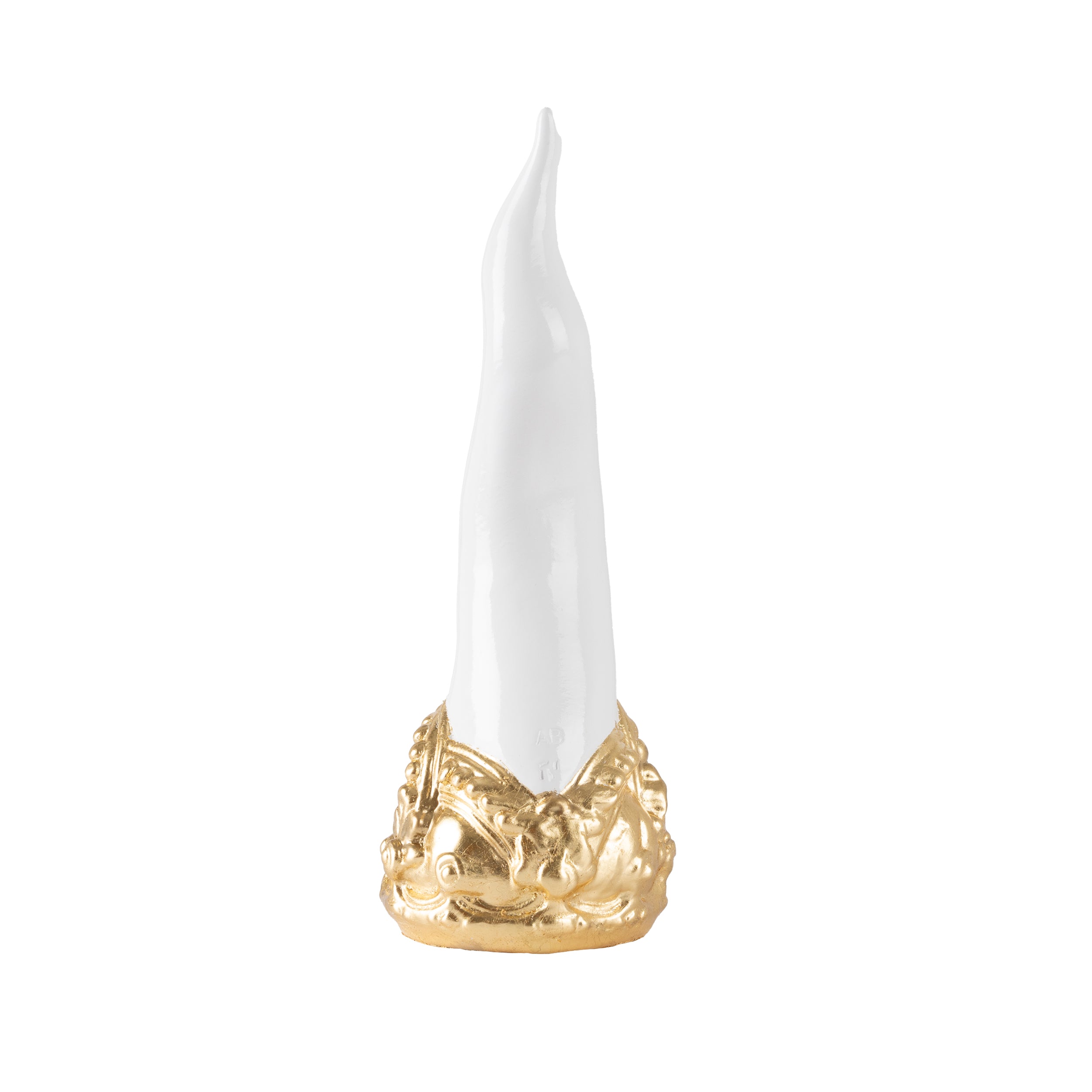 Cornoscultura con corona in oro/argento foglia - scultura in terracotta smaltata a freddo per scaramanzia napoletana (24 cm)