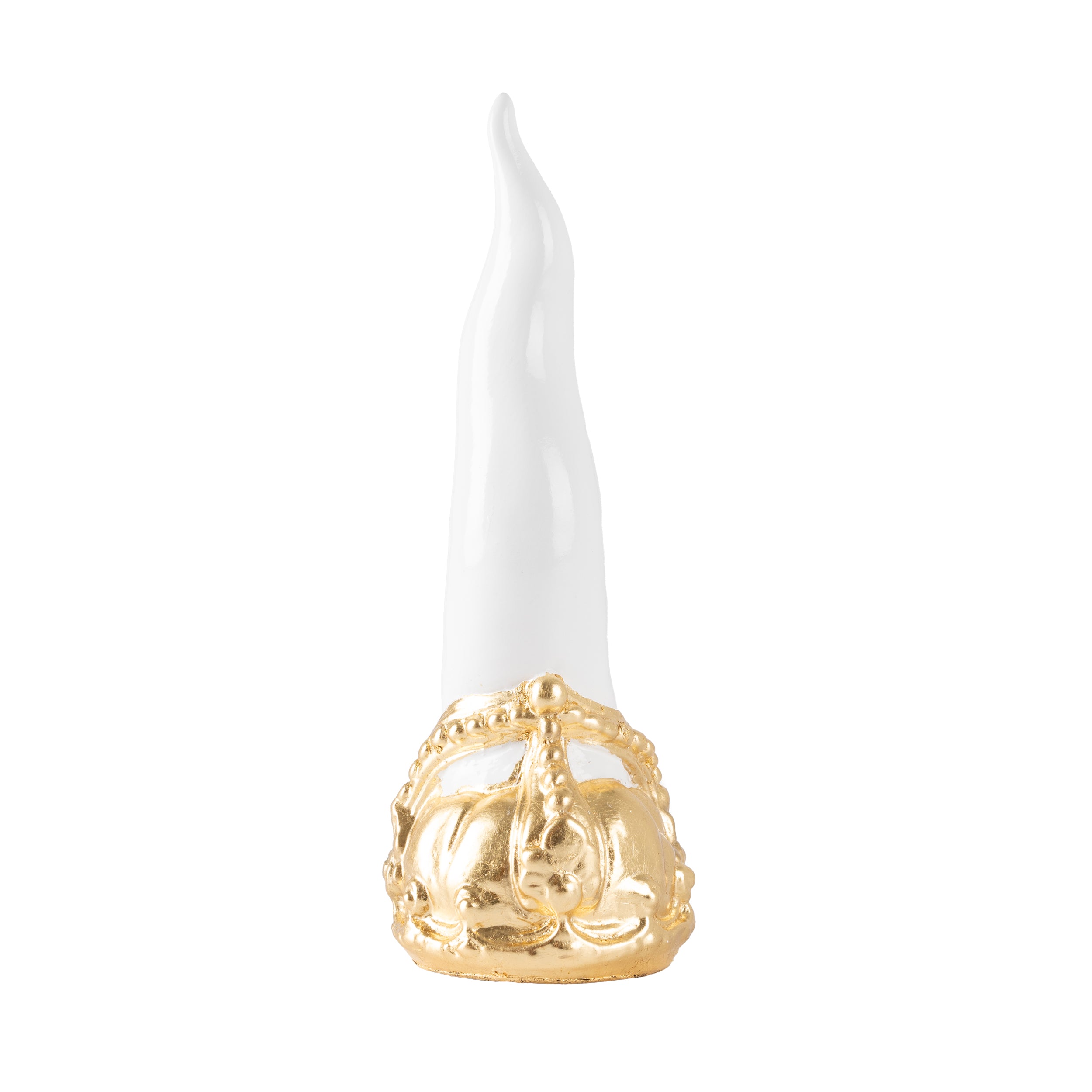 Cornoscultura con corona in oro/argento foglia - scultura in terracotta smaltata a freddo per scaramanzia napoletana (24 cm)