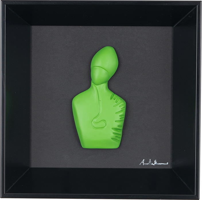 Il nuovo San Gennaro - scultura in resina colorata su quadro fondo nero (vers. 19x19)