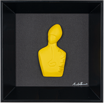 Il nuovo San Gennaro - scultura in resina colorata su quadro fondo nero (vers. 19x19)