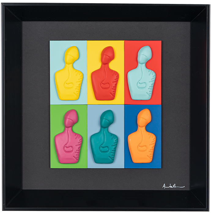 Il nuovo San Gennaro - scultura in resina su cartoncini colorati in quadro fondo nero (vers. 30x30)