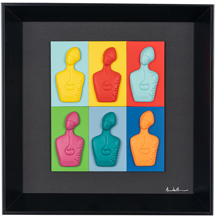 The new San Gennaro - resin sculpture on colored cards in a black background framework (30x30 version)