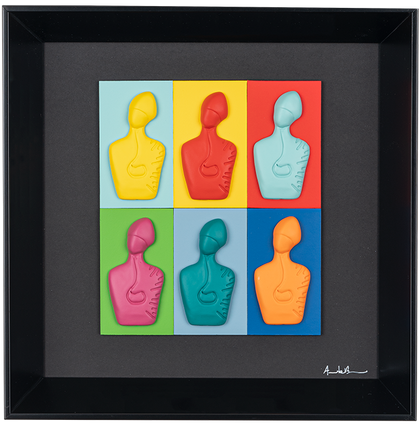 Il nuovo San Gennaro - scultura in resina su cartoncini colorati in quadro fondo nero (vers. 30x30)
