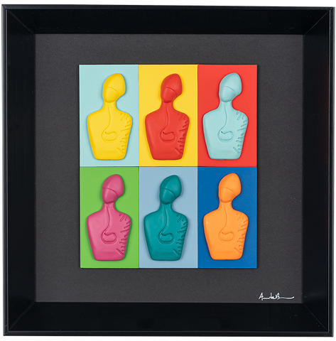 The new San Gennaro - resin sculpture on colored cards in a black background framework (30x30 version)