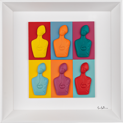 The new San Gennaro - resin sculptures on colored cards in a white background framework (30x30 version)