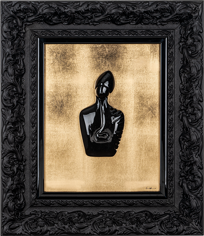 The new San Gennaro - sculpture in glossy colored resin on a gold leaf background (vers.60x70)