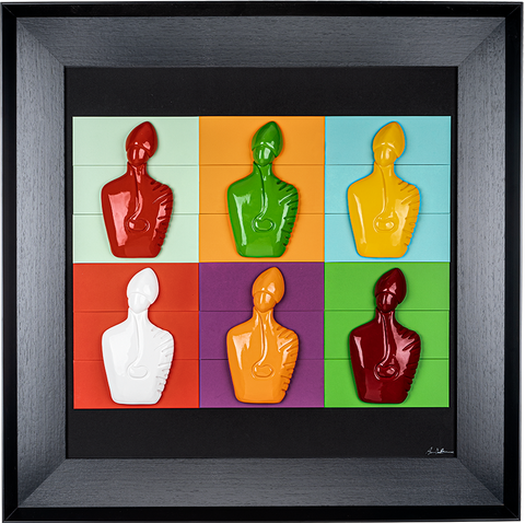 The new San Gennaro - resin sculptures on colored cards in a black background framework (version 100x100)