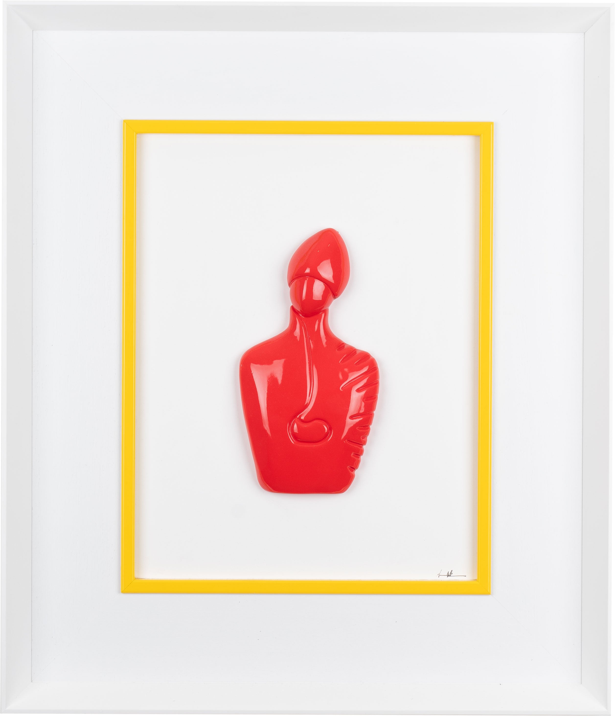 Il nuovo San Gennaro - scultura in resina rossa lucida su quadro fondo bianco (vers.60x70)