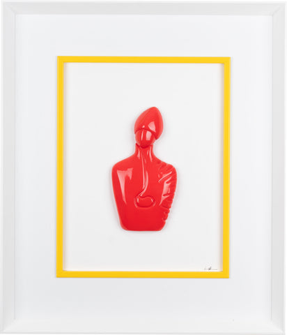 Il nuovo San Gennaro - scultura in resina rossa lucida su quadro fondo bianco (vers.60x70)