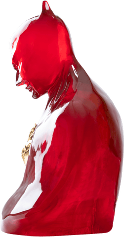 Batman - scultura in resina trasparente rossa e cuore in oro cromato