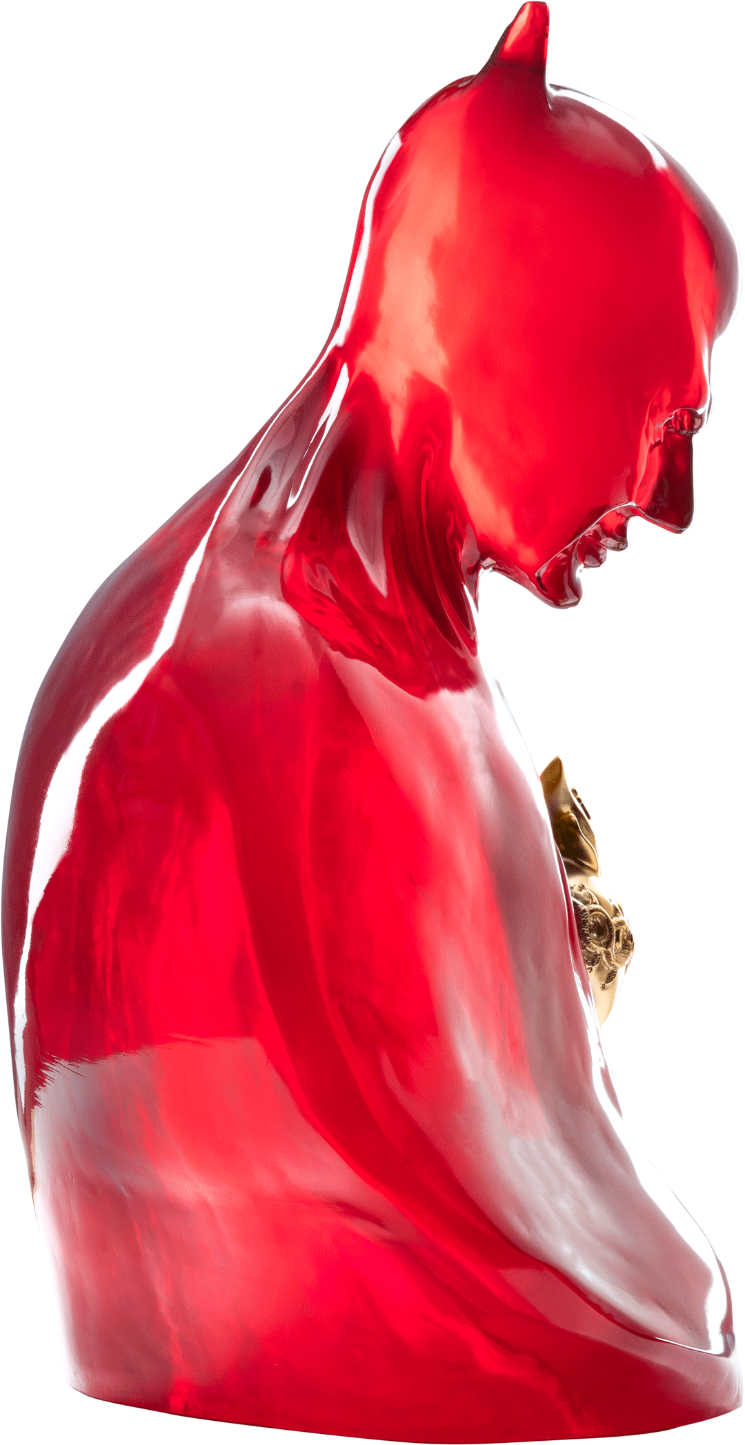Man in black - scultura in resina trasparente rossa e cuore in oro cromato (vers.80x50 cm)