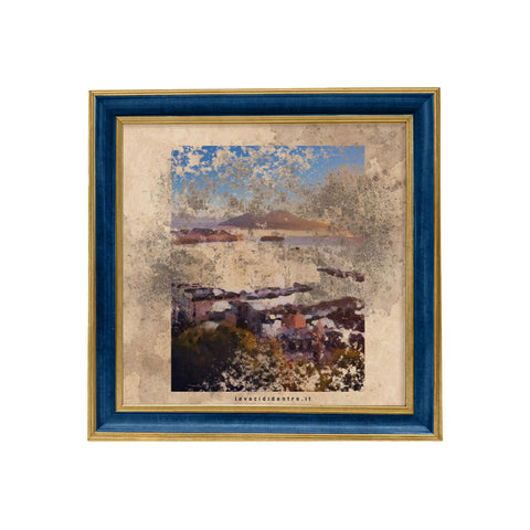 Vedi Napoli e poi muori - grafica d'autore sui simboli di Napoli con cornice artigianale italiana (35x35 cm)