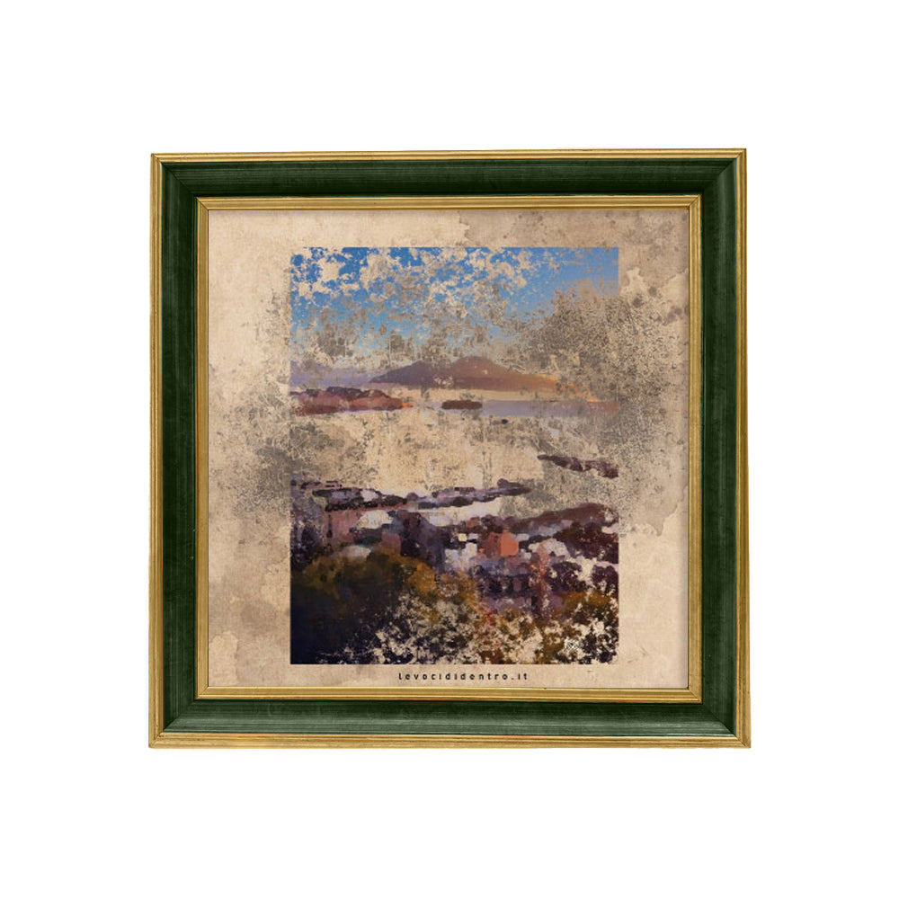Vedi Napoli e poi muori - grafica d'autore sui simboli di Napoli con cornice artigianale italiana (35x35 cm)