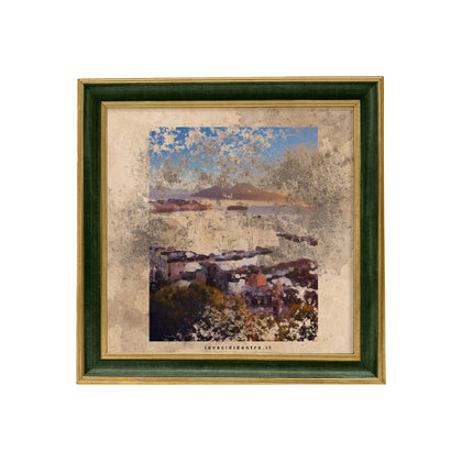 Vedi Napoli e poi muori - grafica d'autore sui simboli di Napoli con cornice artigianale italiana (35x35 cm)