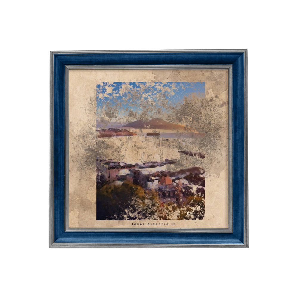 Vedi Napoli e poi muori - grafica d'autore sui simboli di Napoli con cornice artigianale italiana (35x35 cm)