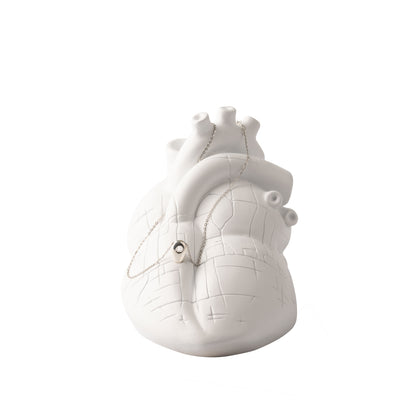Staje ccà - scultura porta gioiello in resina bianca del cuore di Napoli con mappa incisa e con ciondolo PIN in argento o ottone