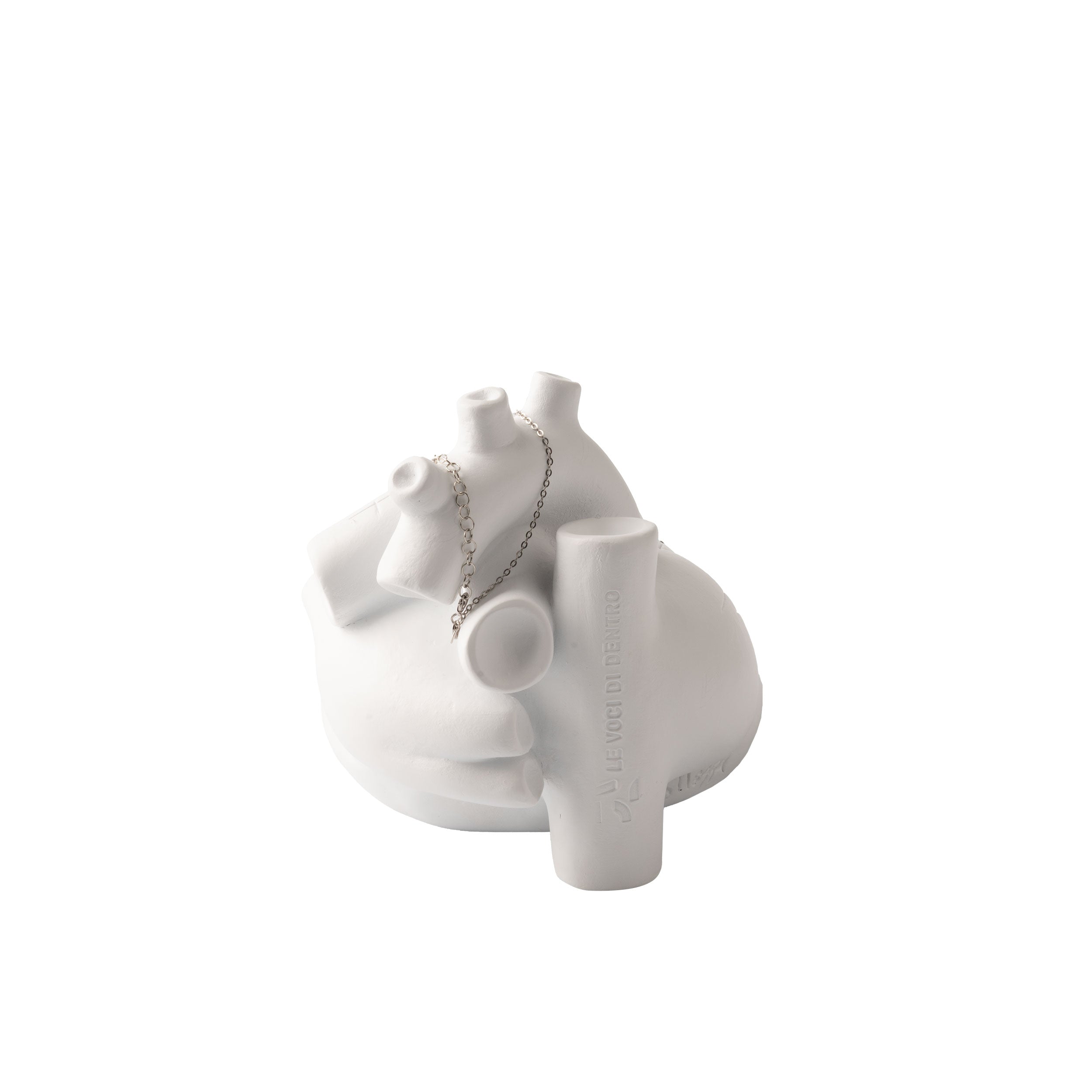 Staje ccà - scultura porta gioiello in resina bianca del cuore di Napoli con mappa incisa e con ciondolo PIN in argento o ottone